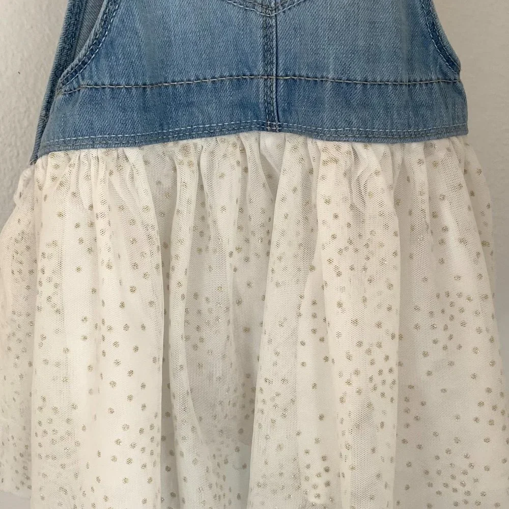 OSHKOSH B'GOSH Girls Denim Bib Dress with Sparkle Tutu, Blue & Ivory, Size:‎ 3T